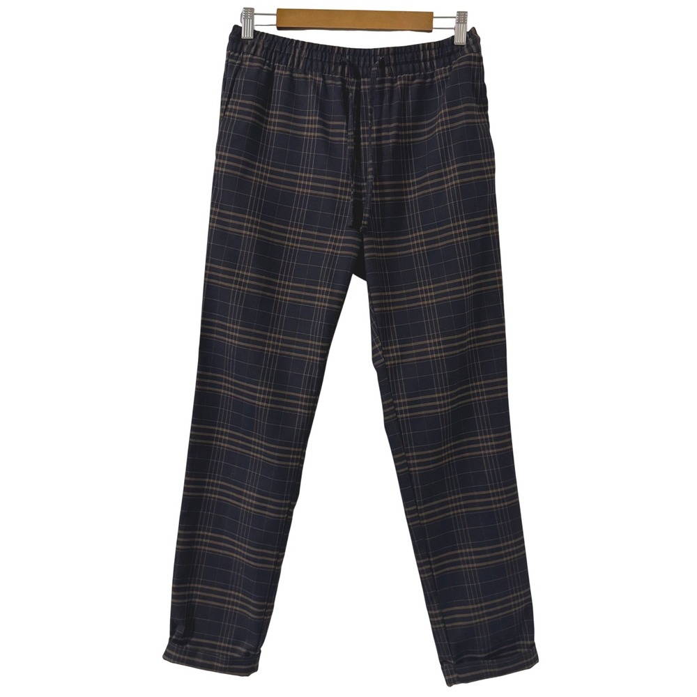 H&M Pants Mens‎ S Black Brown Elastic Waist Pull On Slim Fit Plaid Casual Preppy